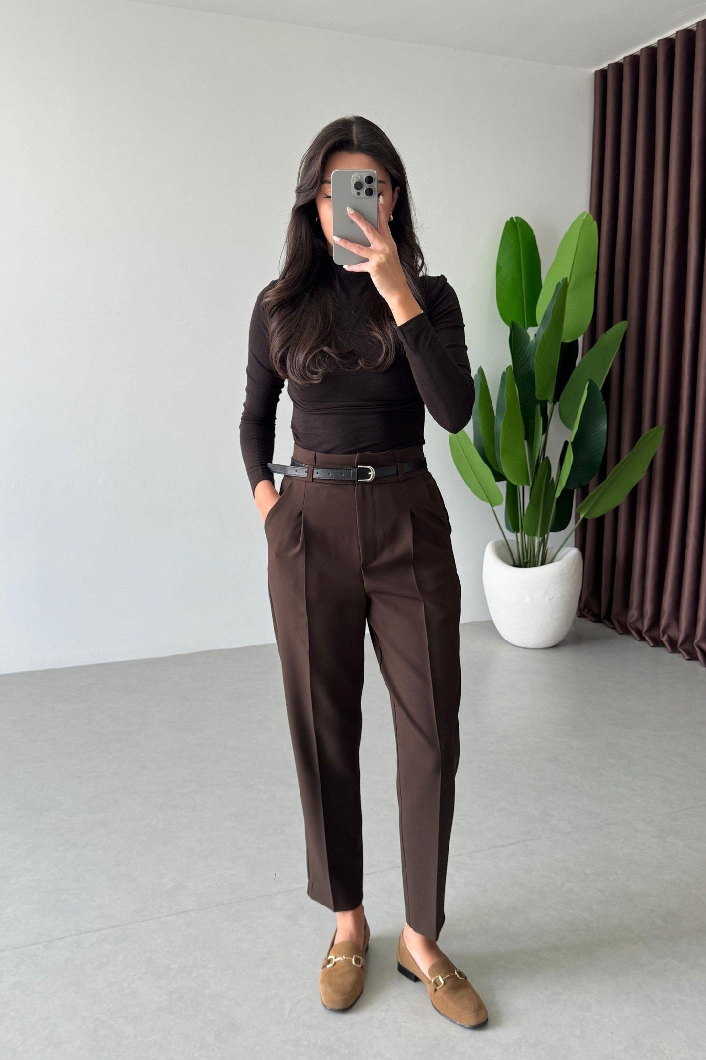 بنطلون بني بحزام - KP5083