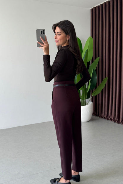 بنطلون عنابي بحزام - KP5083