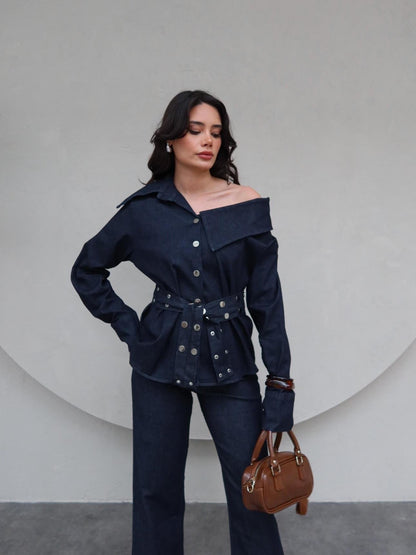 طقم جينز بكتف - KP1218