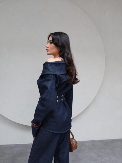 طقم جينز بكتف - KP1218