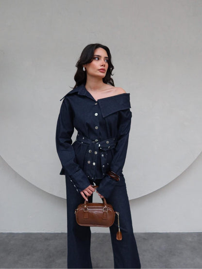 طقم جينز بكتف - KP1218