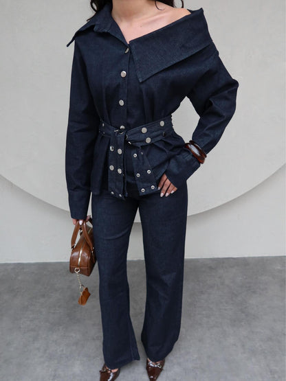 طقم جينز بكتف - KP1218