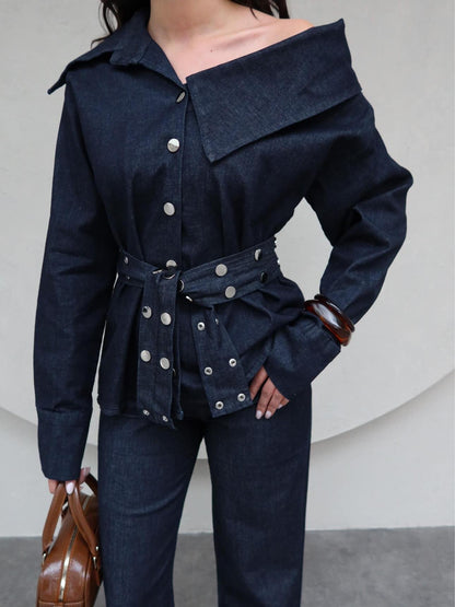 طقم جينز بكتف - KP1218