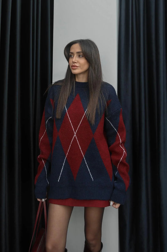 بلوزة احمر وكحلي - KP4039