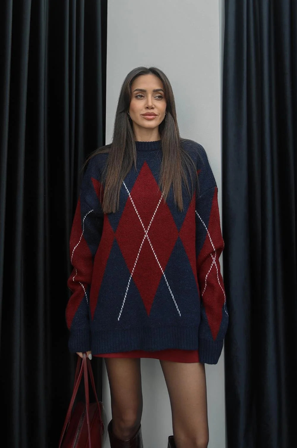 بلوزة احمر وكحلي - KP4039