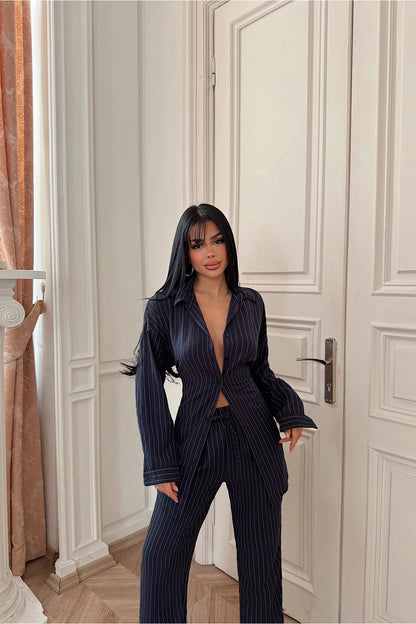 طقم كحلي مخطط - KP1203