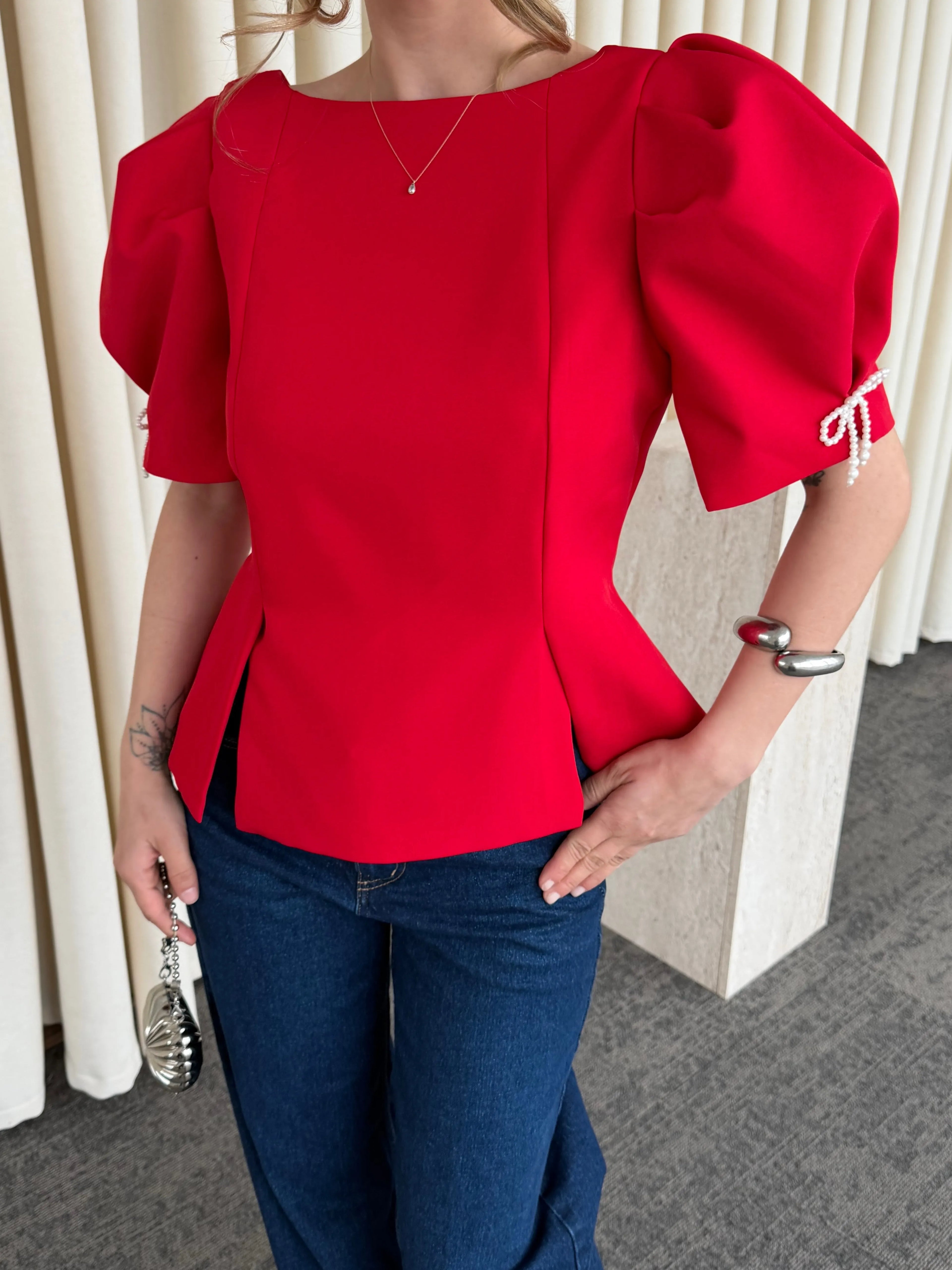 بلوزة احمر شبر - KP4453