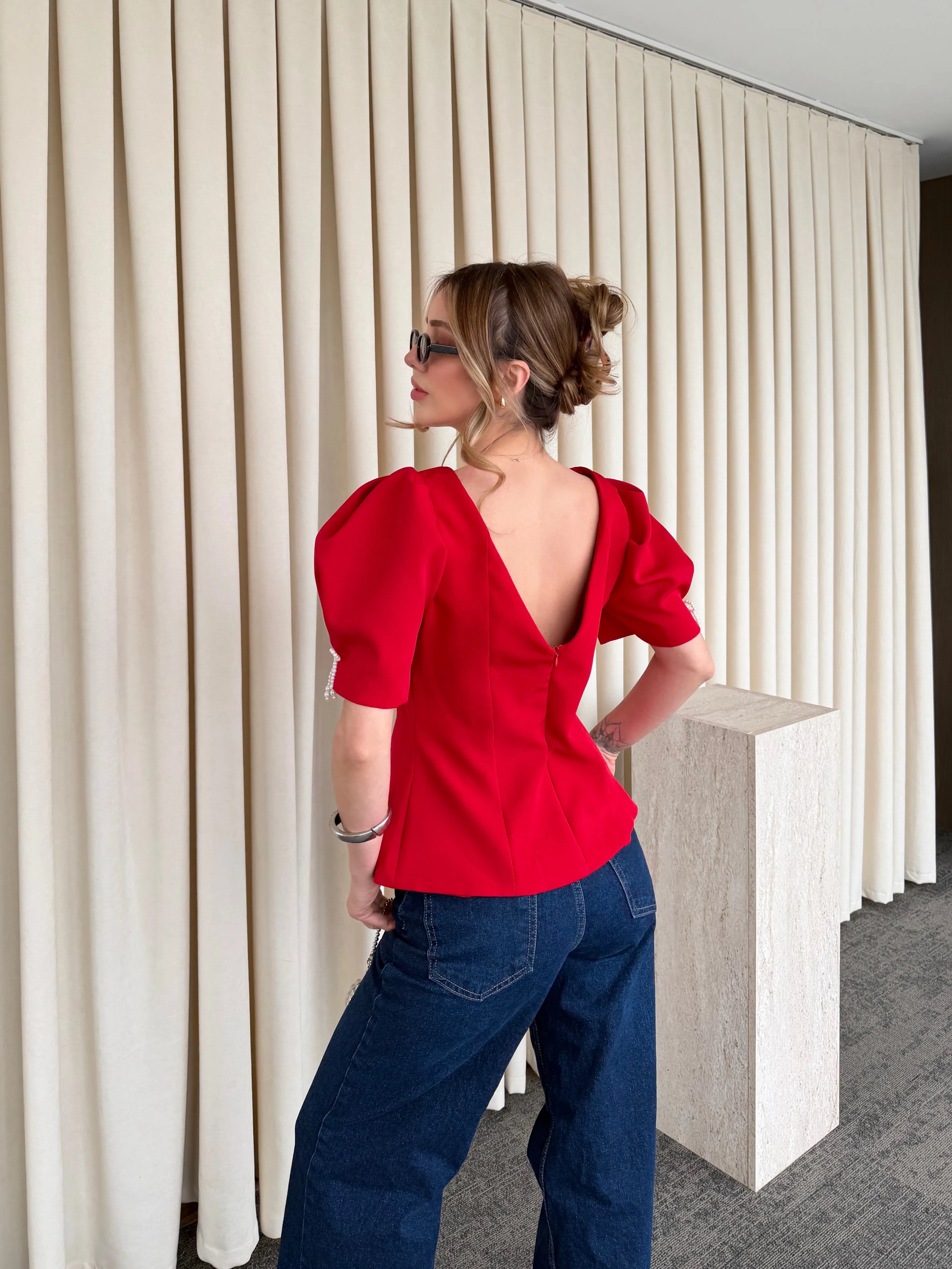 بلوزة احمر شبر - KP4453