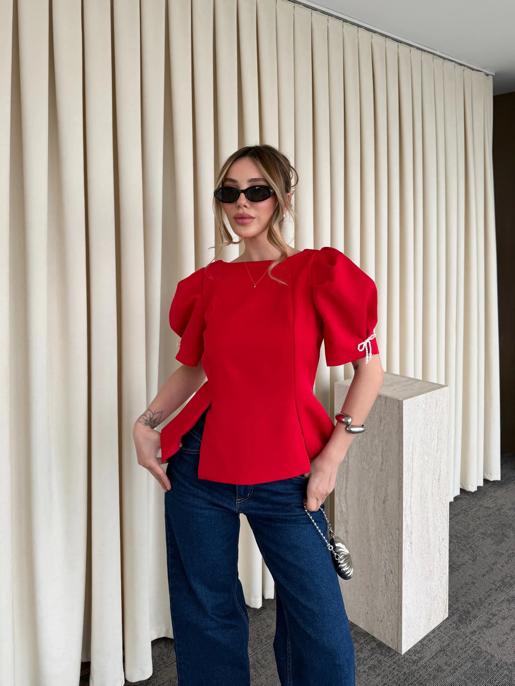 بلوزة احمر شبر - KP4453