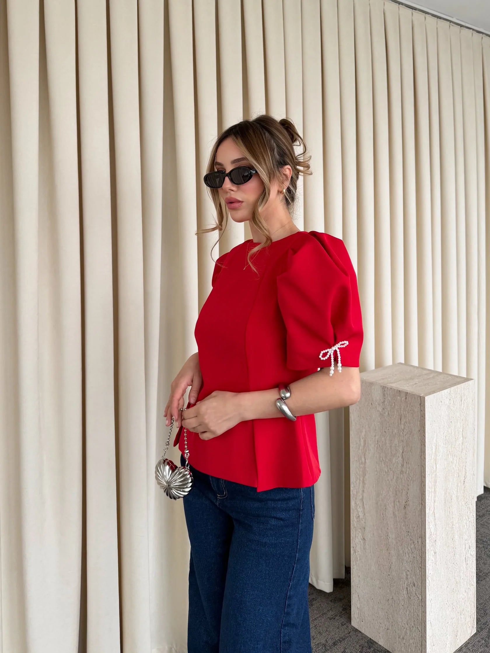 بلوزة احمر شبر - KP4453