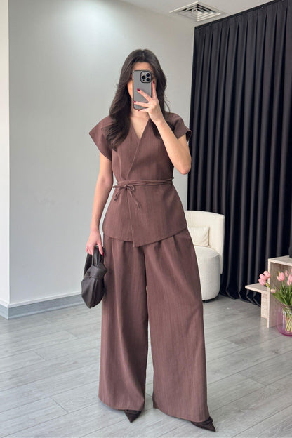 طقم كيمونو بني غامق - KP1202