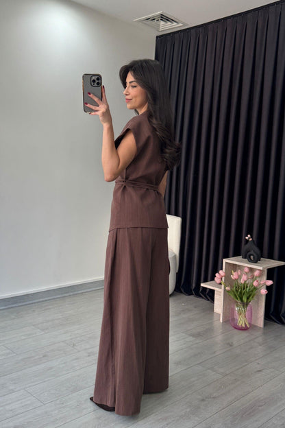 طقم كيمونو بني غامق - KP1202