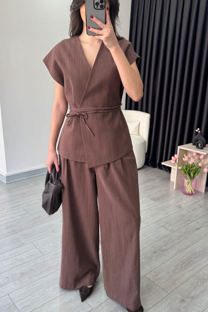 طقم كيمونو بني غامق - KP1202