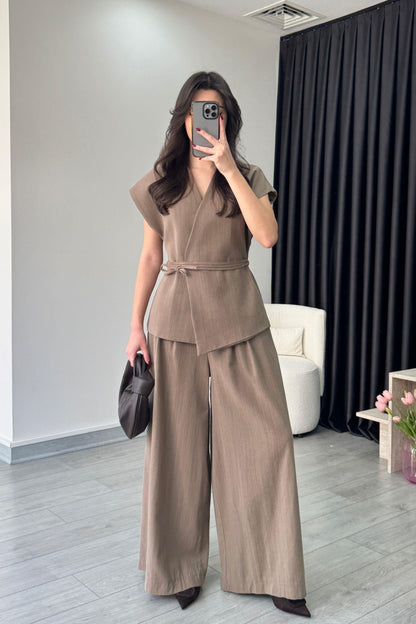 طقم كيمونو بني فاتح - KP1202