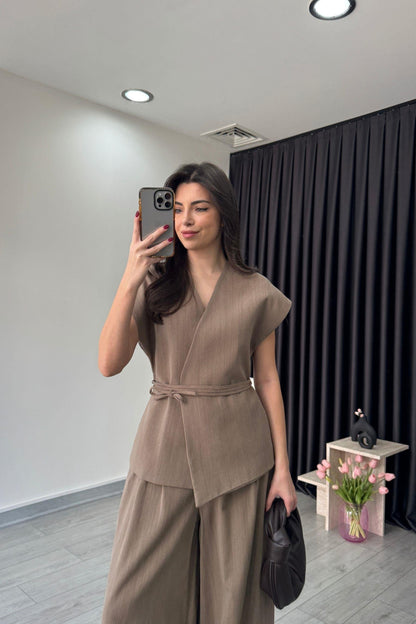 طقم كيمونو بني فاتح - KP1202