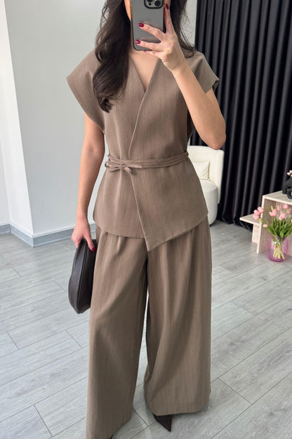 طقم كيمونو بني فاتح - KP1202