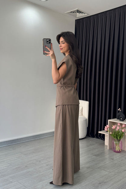 طقم كيمونو بني فاتح - KP1202