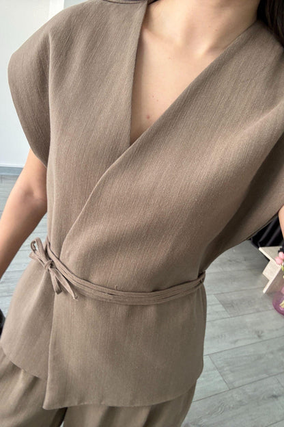 طقم كيمونو بني فاتح - KP1202