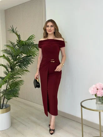 فستان لايكرا خمري - KP2190