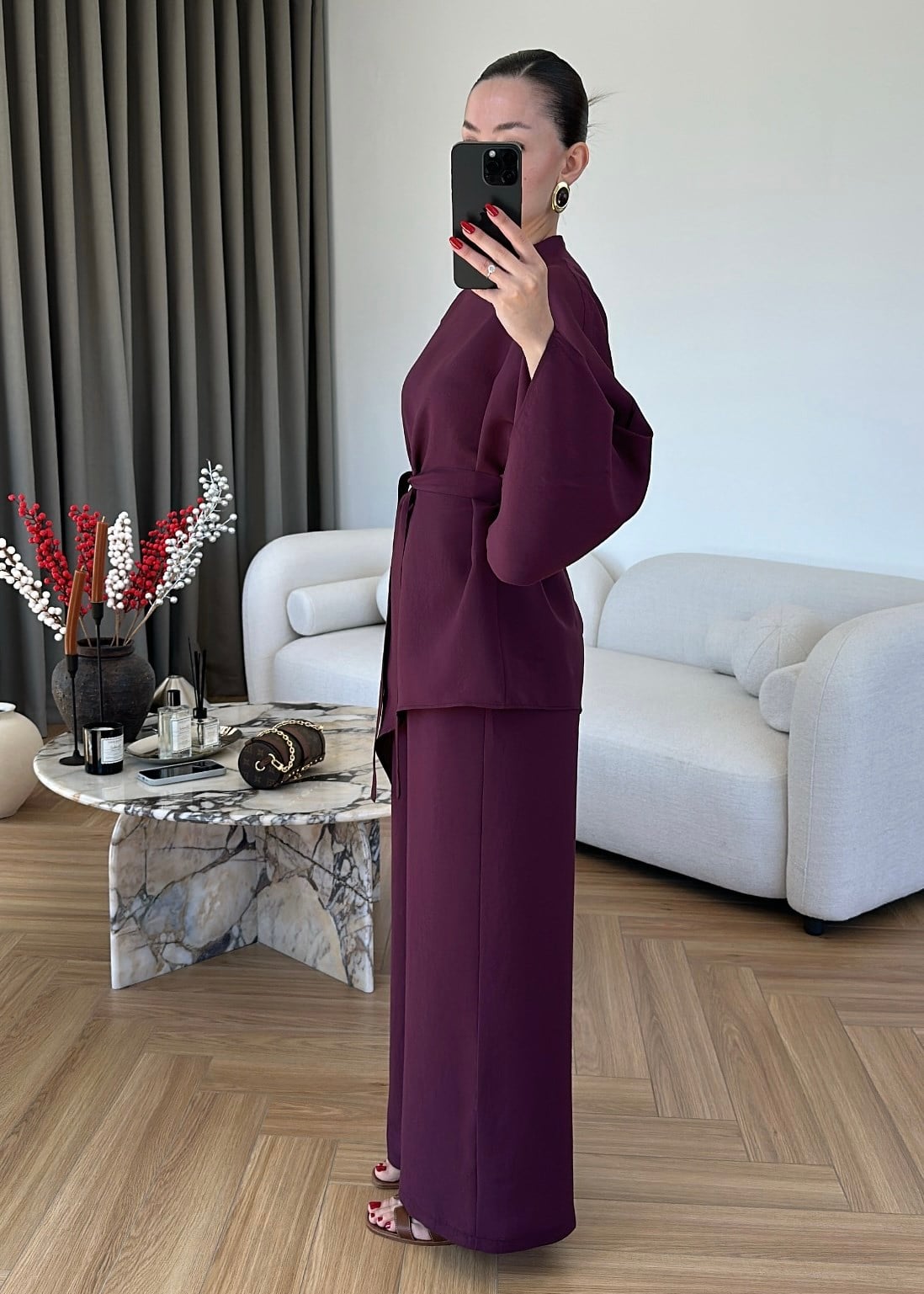 طقم بحزام خمري - KP1599