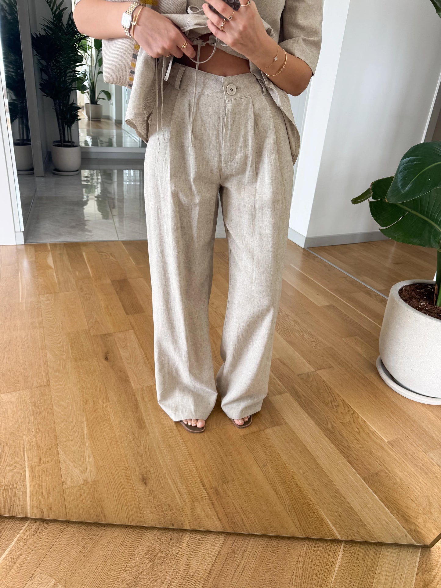 طقم بلوزة ربط مع بنطلون بيج - KP1356