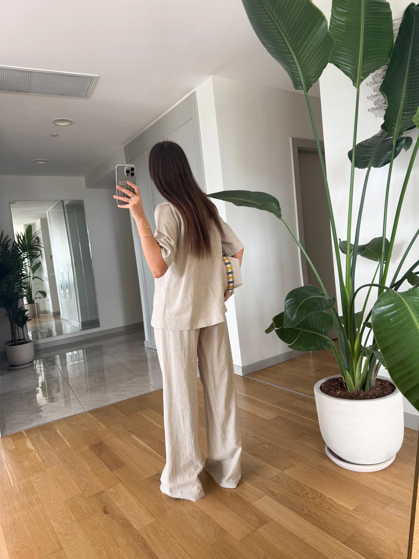 طقم بلوزة ربط مع بنطلون بيج - KP1356