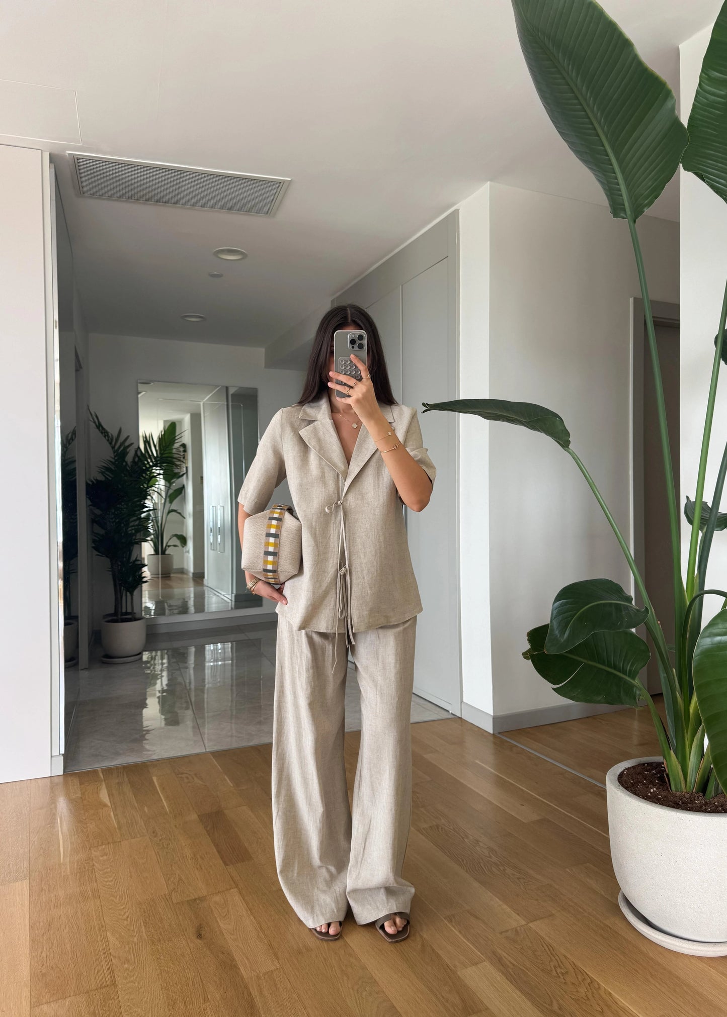 طقم بلوزة ربط مع بنطلون بيج - KP1356