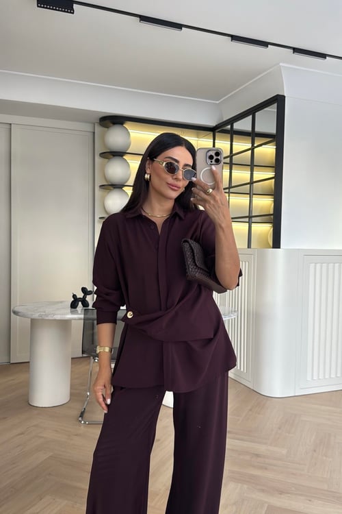 طقم قميص مع بنطلون عنابي Zara - KP1392