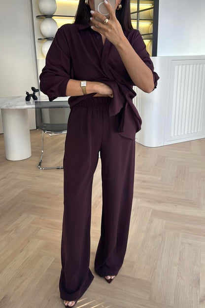 طقم قميص مع بنطلون عنابي Zara - KP1392