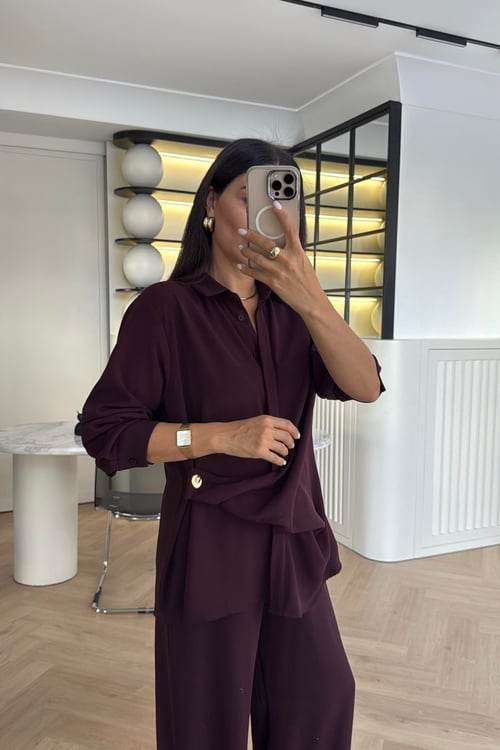 طقم قميص مع بنطلون عنابي Zara - KP1392