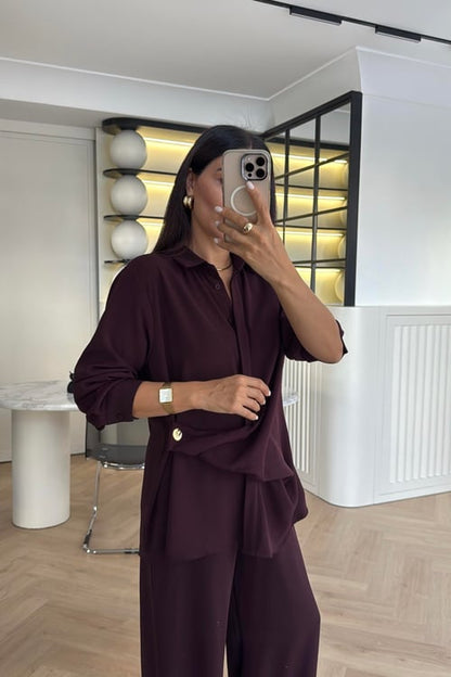 طقم قميص مع بنطلون عنابي Zara - KP1392