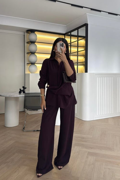 طقم قميص مع بنطلون عنابي Zara - KP1392