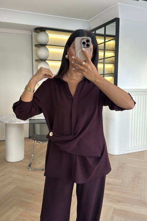 طقم قميص مع بنطلون عنابي Zara - KP1392