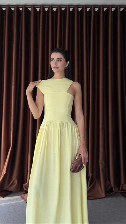 فستان اصفر بكتف - KP2200