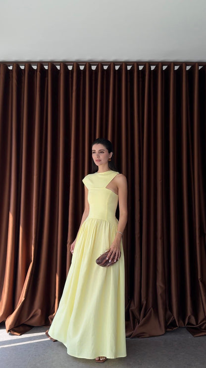 فستان اصفر بكتف - KP2200