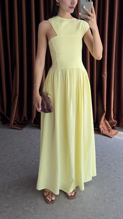 فستان اصفر بكتف - KP2200