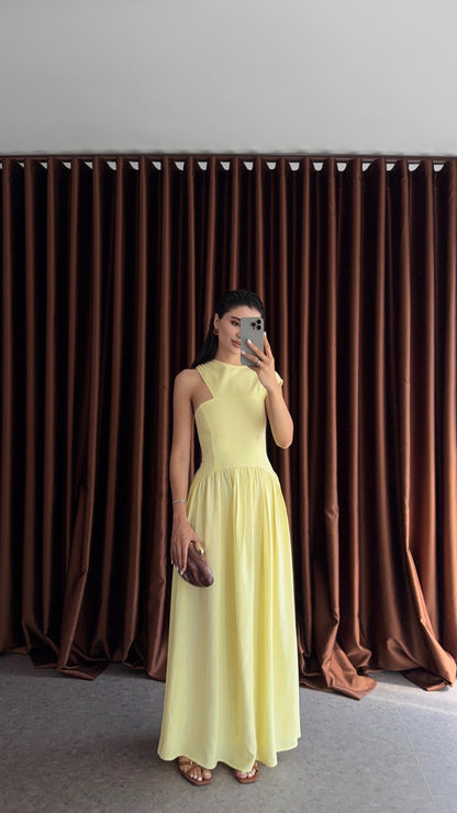 فستان اصفر بكتف - KP2200