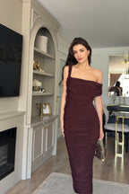 فستان لايكرا بني - KP2398