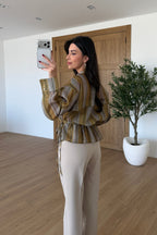 قميص مخطط زيتي - KP4667