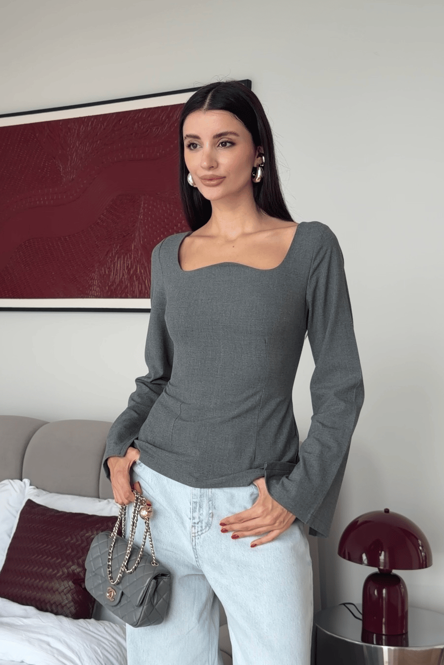 بلوزة قبة بيضاوية سكني - KP4655
