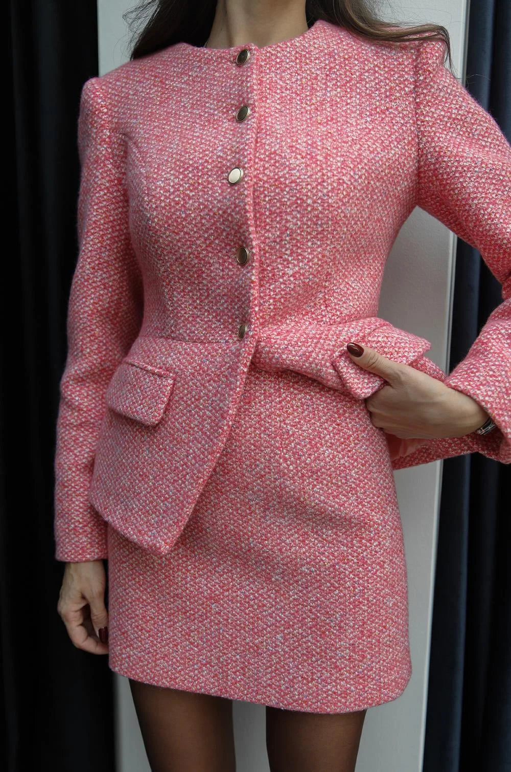 طقم بليزر مع تنورة زهري - KP1148