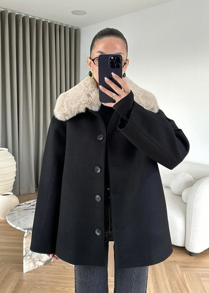 جكيت اسود فرو - KP7178