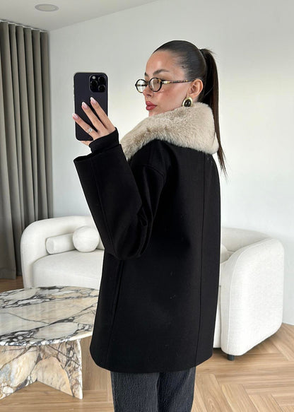 جكيت اسود فرو - KP7178