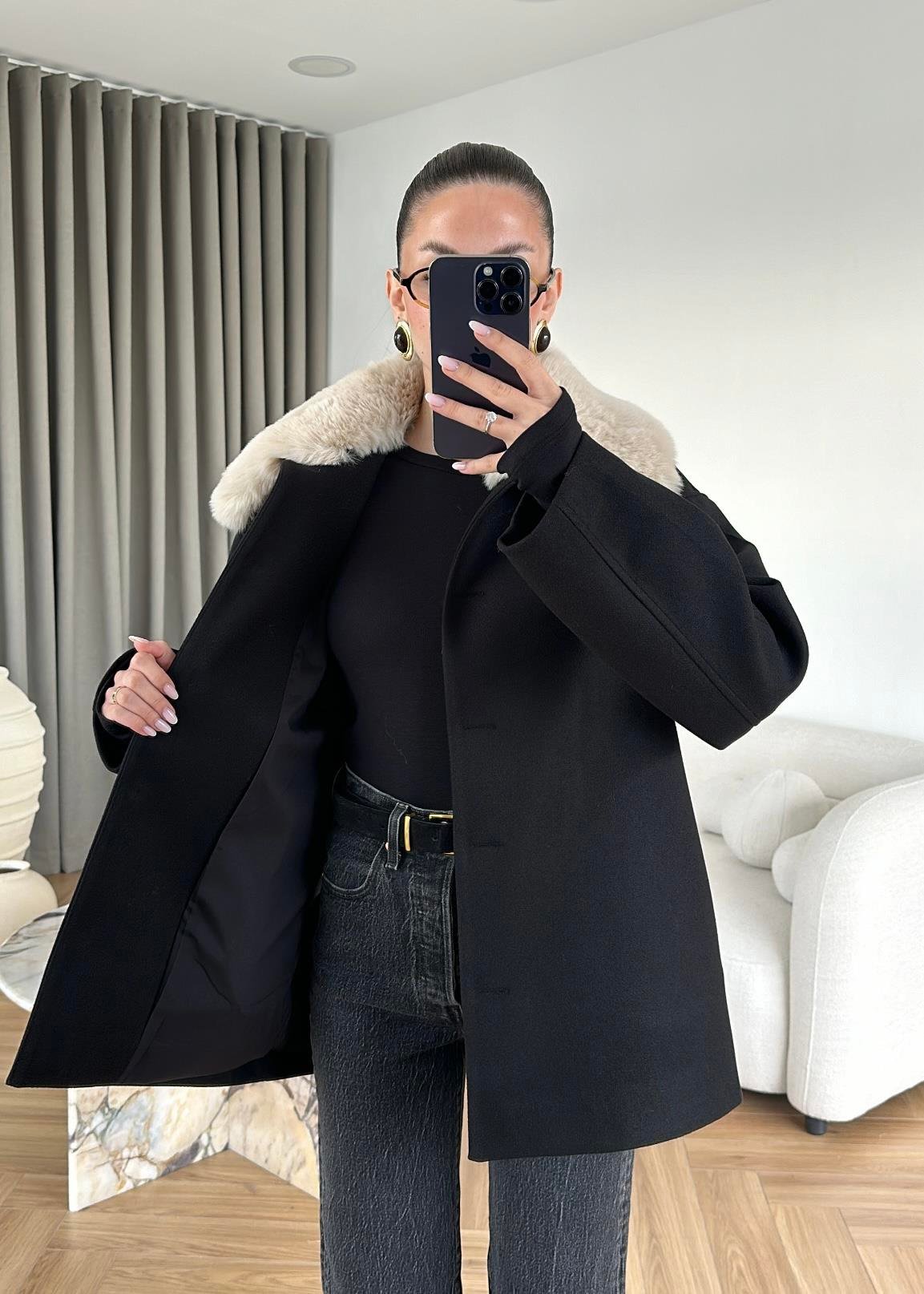 جكيت اسود فرو - KP7178