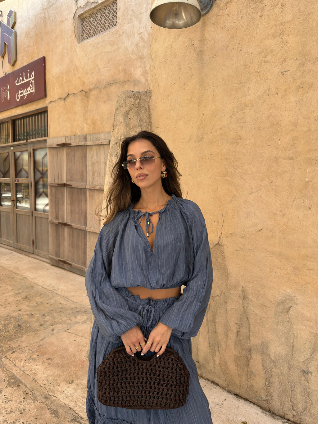 طقم بلوزة مع تنورة كحلي - KP1645