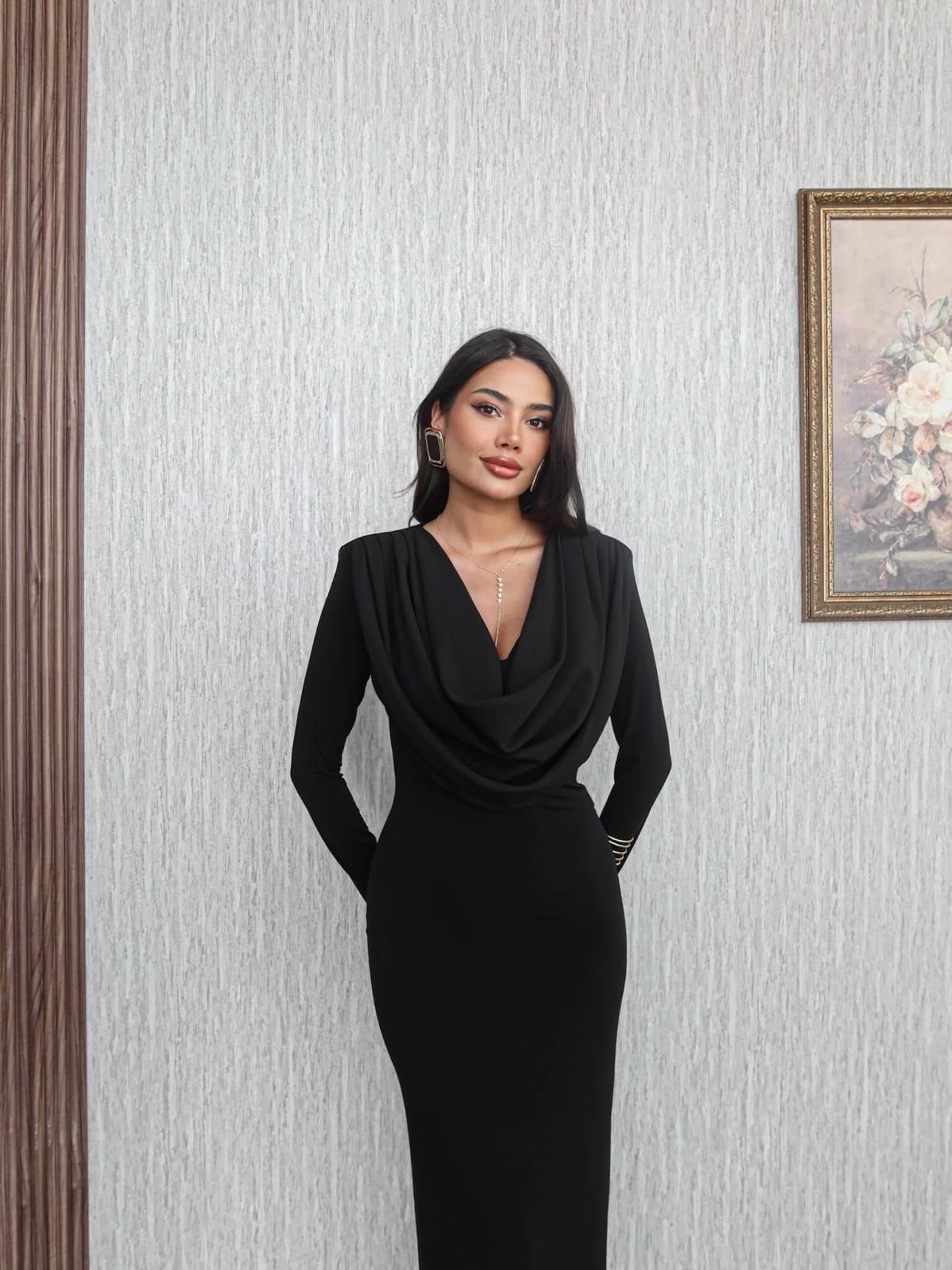 فستان لايكرا اسود - KP2231