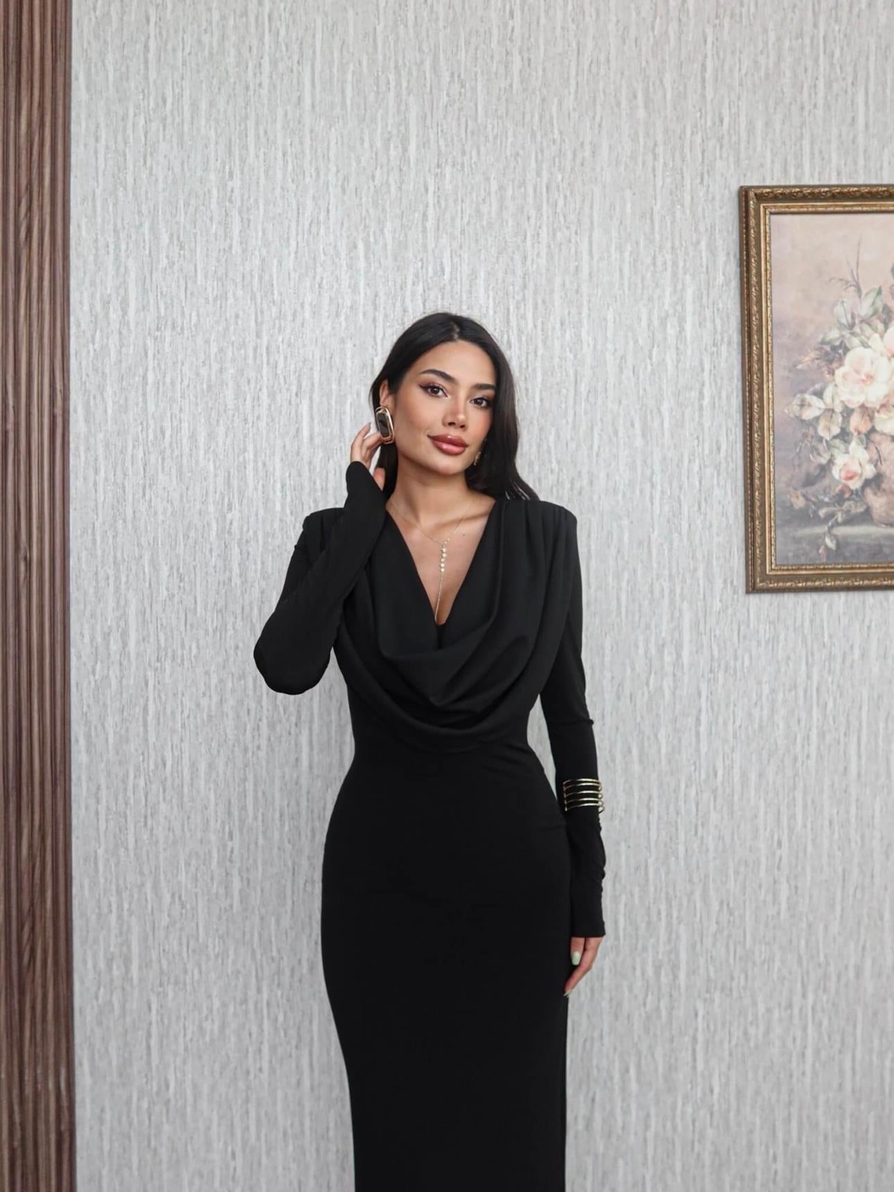 فستان لايكرا اسود - KP2231