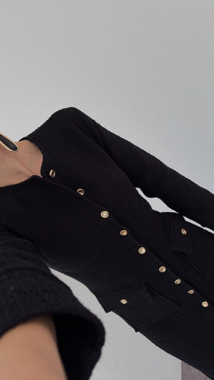 فستان ميدي اسود بأزرار - KP2230