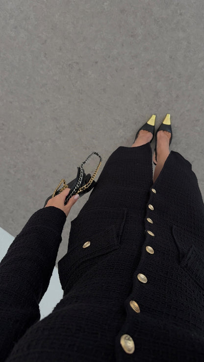 فستان ميدي اسود بأزرار - KP2230