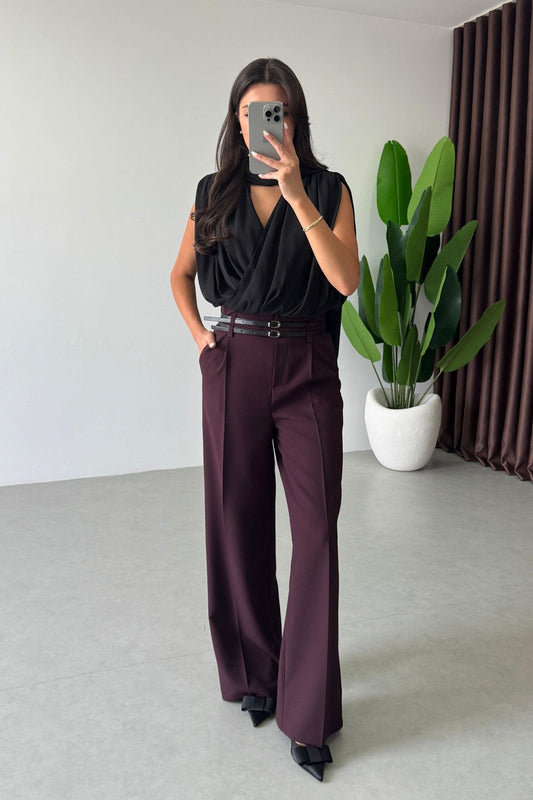 بنطلون عنابي بحزام - KP5054